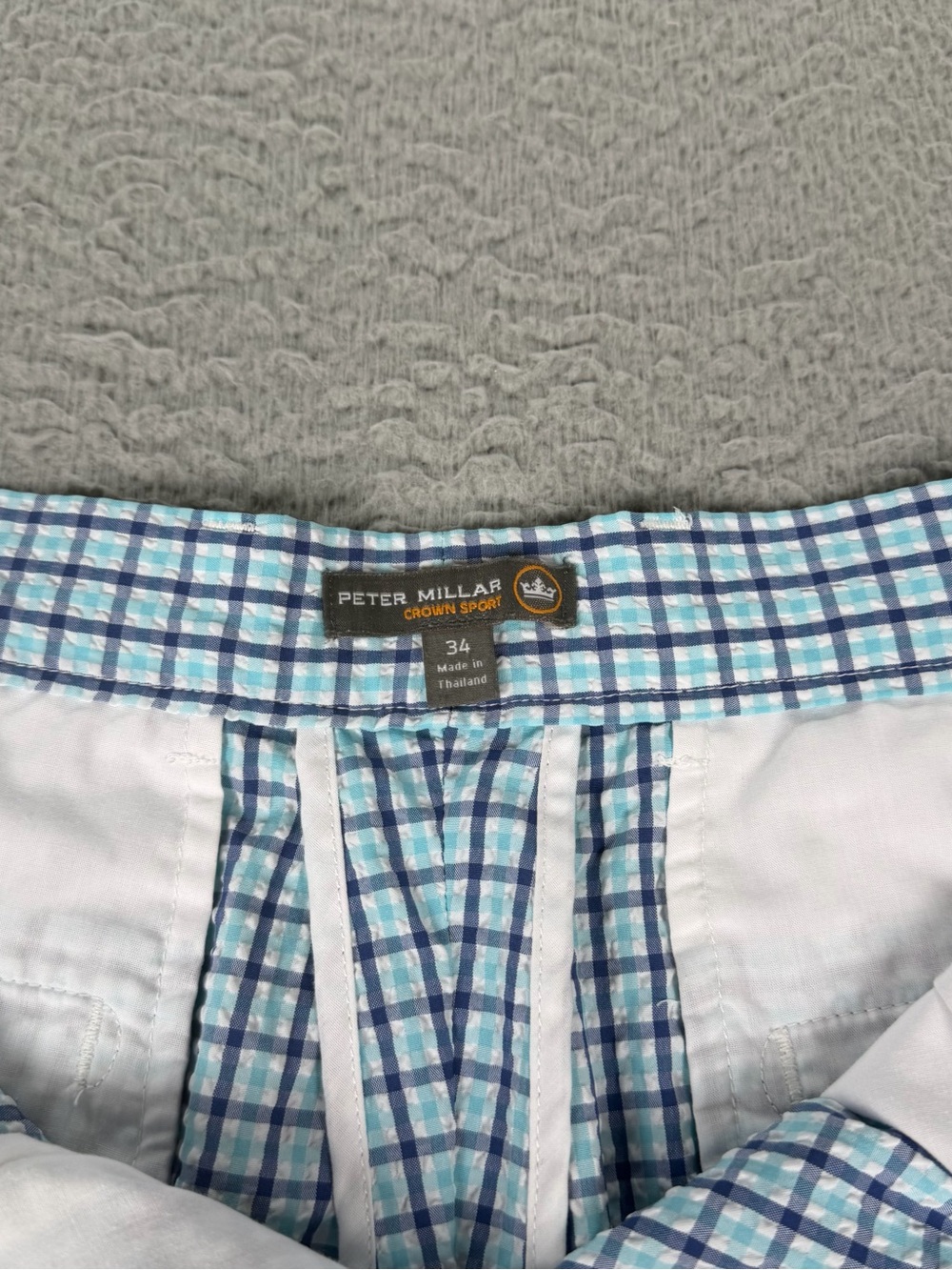 Peter Millar Crown Sport Short Mens 34 Blue Plaid Performance Seersucker Golf - Picture 9 of 11